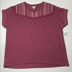 Style & Co Maroon Cuffed Sleeve Boho Top